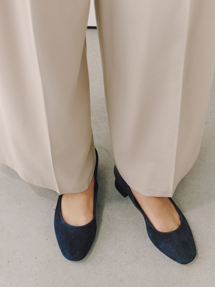 Navy Forever Comfort® Leather Round Toe Low Block Heels - Image 2 of 9 Navy Forever Comfort® Leather Round Toe Low Block Heels - Image 2 of 9
