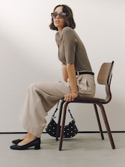 Navy Forever Comfort® Leather Round Toe Low Block Heels - Image 3 of 9