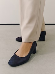 Navy Forever Comfort® Leather Round Toe Low Block Heels - Image 4 of 9
