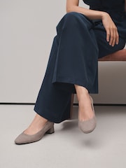 Taupe Forever Comfort® Leather Round Toe Low Block Heels - Image 1 of 10