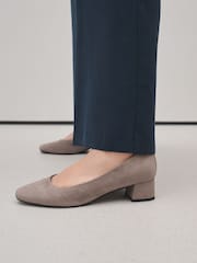 Taupe Forever Comfort® Leather Round Toe Low Block Heels - Image 3 of 10
