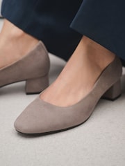 Taupe Forever Comfort® Leather Round Toe Low Block Heels - Image 5 of 10