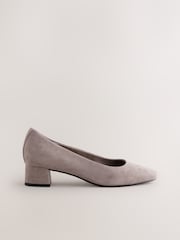 Taupe Forever Comfort® Leather Round Toe Low Block Heels - Image 6 of 10