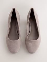 Taupe Forever Comfort® Leather Round Toe Low Block Heels - Image 7 of 10