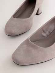 Taupe Forever Comfort® Leather Round Toe Low Block Heels - Image 9 of 10