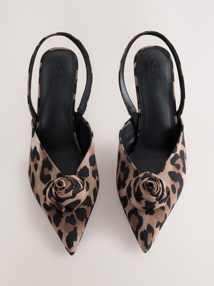 Leopard Forever Comfort® Point Toe Corsage Slingback Heels - Image 2 of 5 Leopard Forever Comfort® Point Toe Corsage Slingback Heels - Image 2 of 5