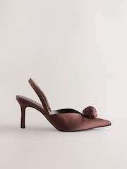 Chocolate Brown Forever Comfort® Point Toe Corsage Slingback Heels - Image 1 of 9