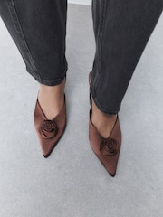 Chocolate Brown Forever Comfort® Point Toe Corsage Slingback Heels - Image 4 of 9