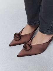 Chocolate Brown Forever Comfort® Point Toe Corsage Slingback Heels - Image 5 of 9