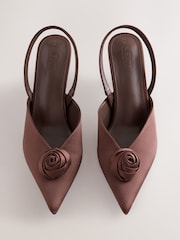 Chocolate Brown Forever Comfort® Point Toe Corsage Slingback Heels - Image 6 of 9