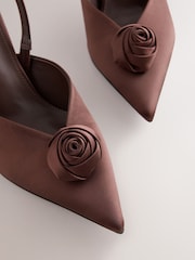 Chocolate Brown Forever Comfort® Point Toe Corsage Slingback Heels - Image 8 of 9