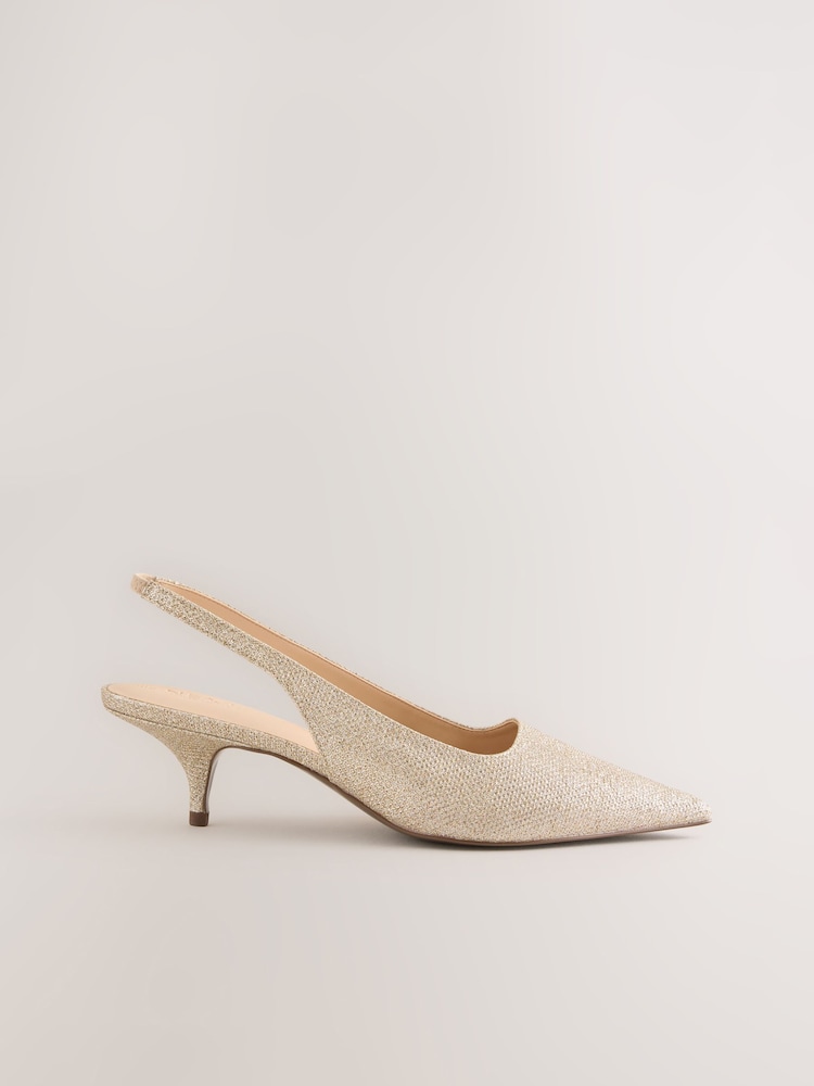 Gold Shimmer Forever Comfort® Curvy Slingback Low Heels - Image 1 of 5 Gold Shimmer Forever Comfort® Curvy Slingback Low Heels - Image 1 of 5