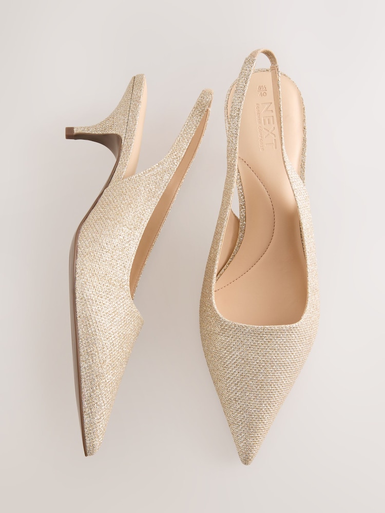 Gold Shimmer Forever Comfort® Curvy Slingback Low Heels - Image 2 of 5 Gold Shimmer Forever Comfort® Curvy Slingback Low Heels - Image 2 of 5
