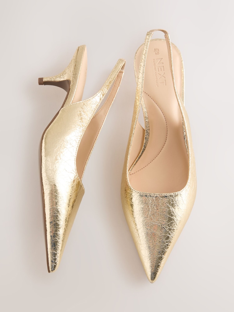 Gold Forever Comfort® Curvy Slingback Low Heels - Image 1 of 9 Gold Forever Comfort® Curvy Slingback Low Heels - Image 1 of 9