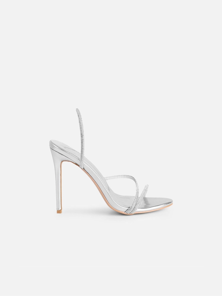 Simmi London Silver Kristin Diamante Slingback Heels - Image 2 of 4 Simmi London Silver Kristin Diamante Slingback Heels - Image 2 of 4