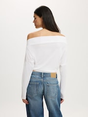 Cotton On White Peyton Off Shoulder Long Sleeve Top - Image 3 of 4