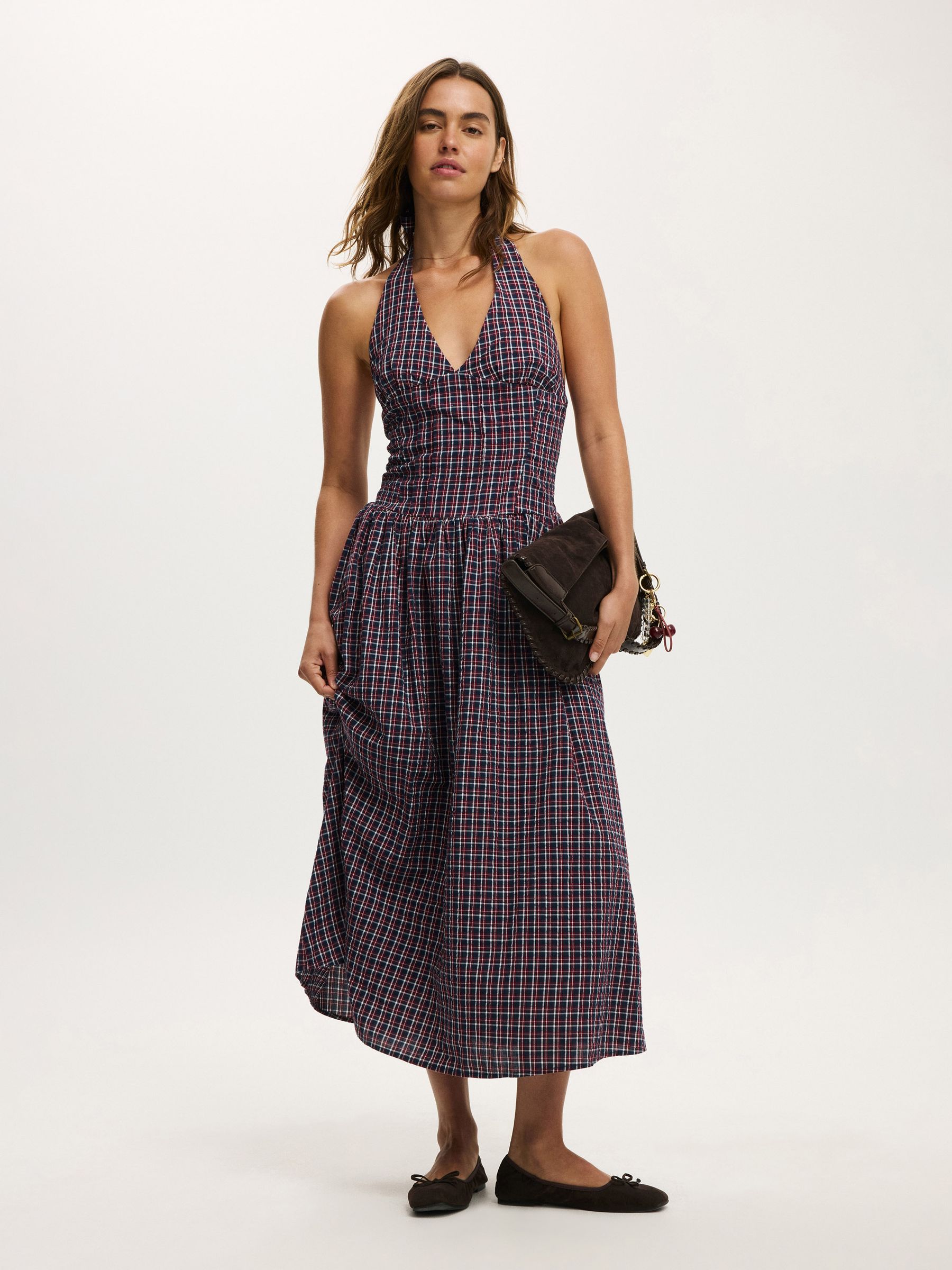 Cotton On Blue/ Red/ White/ Purple Kaity Checked Halter Midi Dress