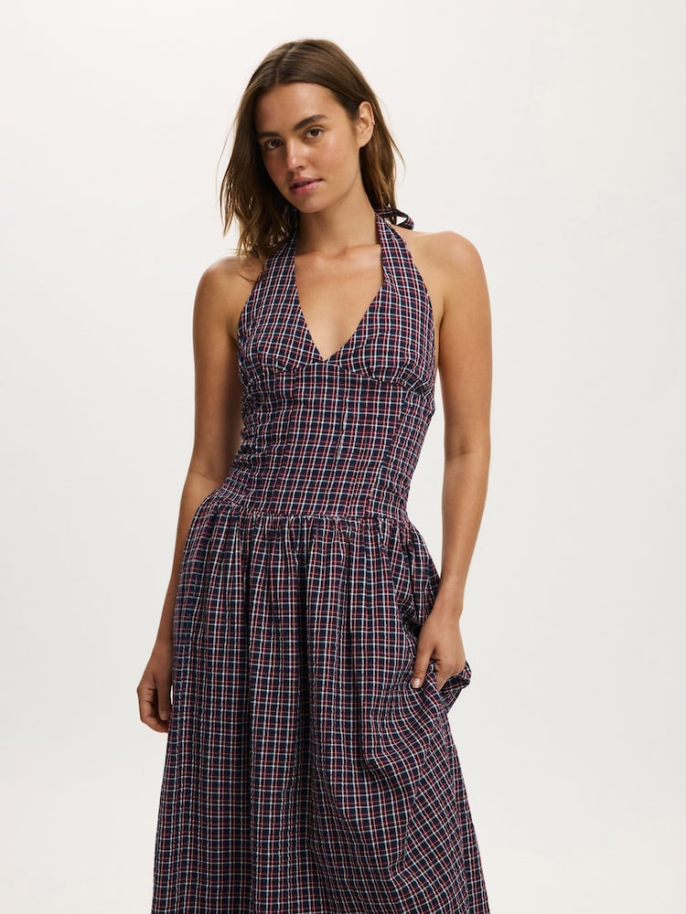 Womens Cotton On Blue/ Red/ White/ Purple Kaity Checked Halter Midi Dress US 10 Womens Cotton On Blue/ Red/ White/ Purple Kaity Checked Halter Midi Dress US 10