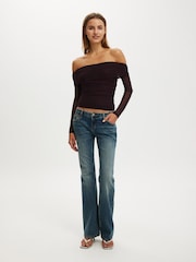 Cotton On Purple Ashley Off Shoulder Mesh Long Sleeve Top - Image 1 of 5