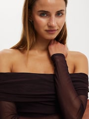 Cotton On Purple Ashley Off Shoulder Mesh Long Sleeve Top - Image 4 of 5