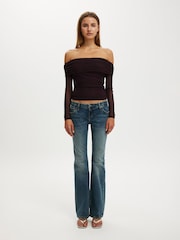 Cotton On Purple Ashley Off Shoulder Mesh Long Sleeve Top - Image 5 of 5