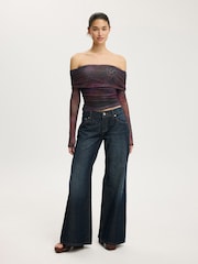 Cotton On Purple Ashley Off Shoulder Mesh Long Sleeve Top - Image 1 of 5