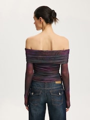 Cotton On Purple Ashley Off Shoulder Mesh Long Sleeve Top - Image 3 of 5
