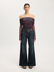 Cotton On Purple Ashley Off Shoulder Mesh Long Sleeve Top - Image 5 of 5