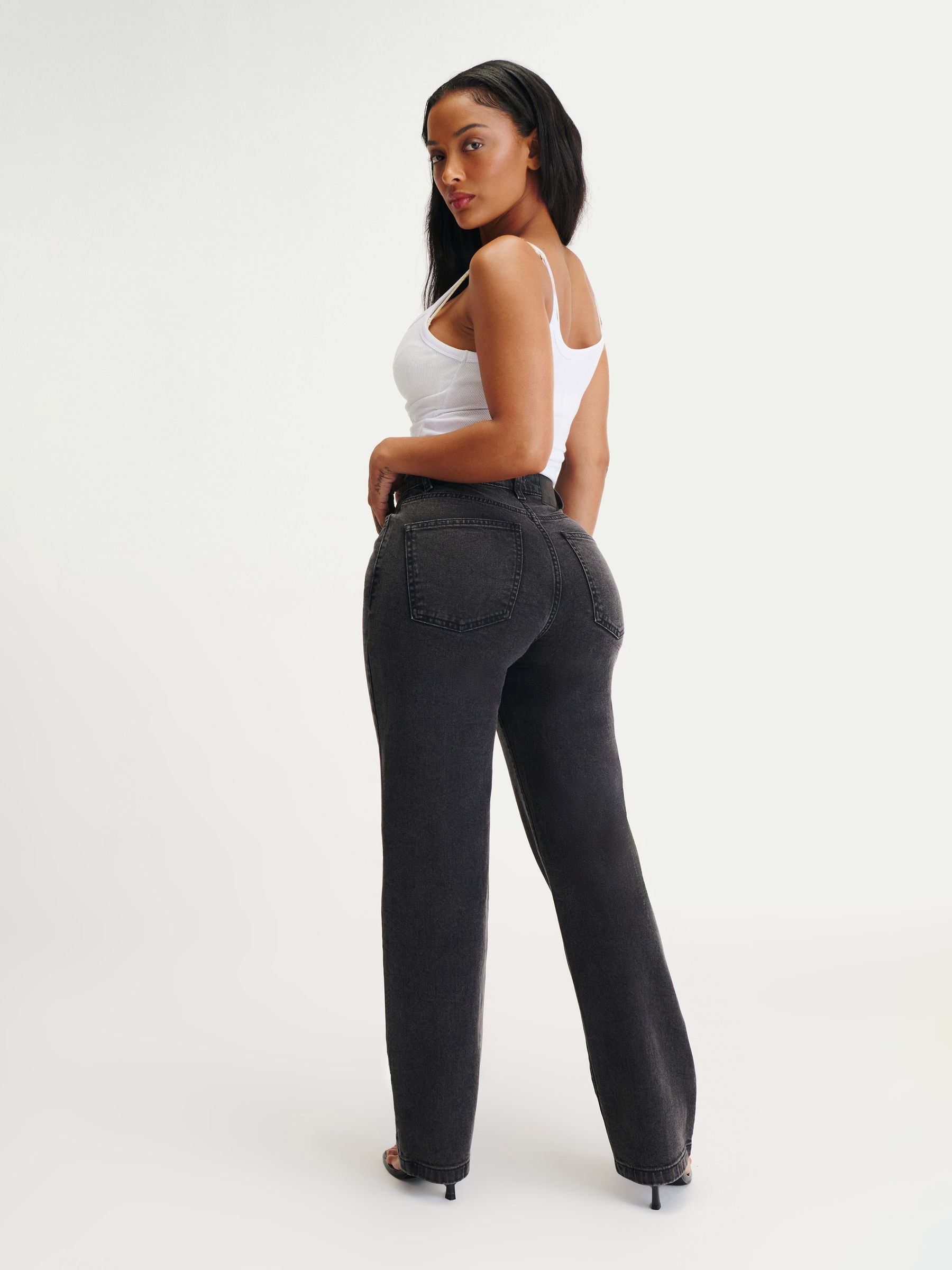 Buy Cotton On Black High Waisted Curvy Stretch Straight Jeans from