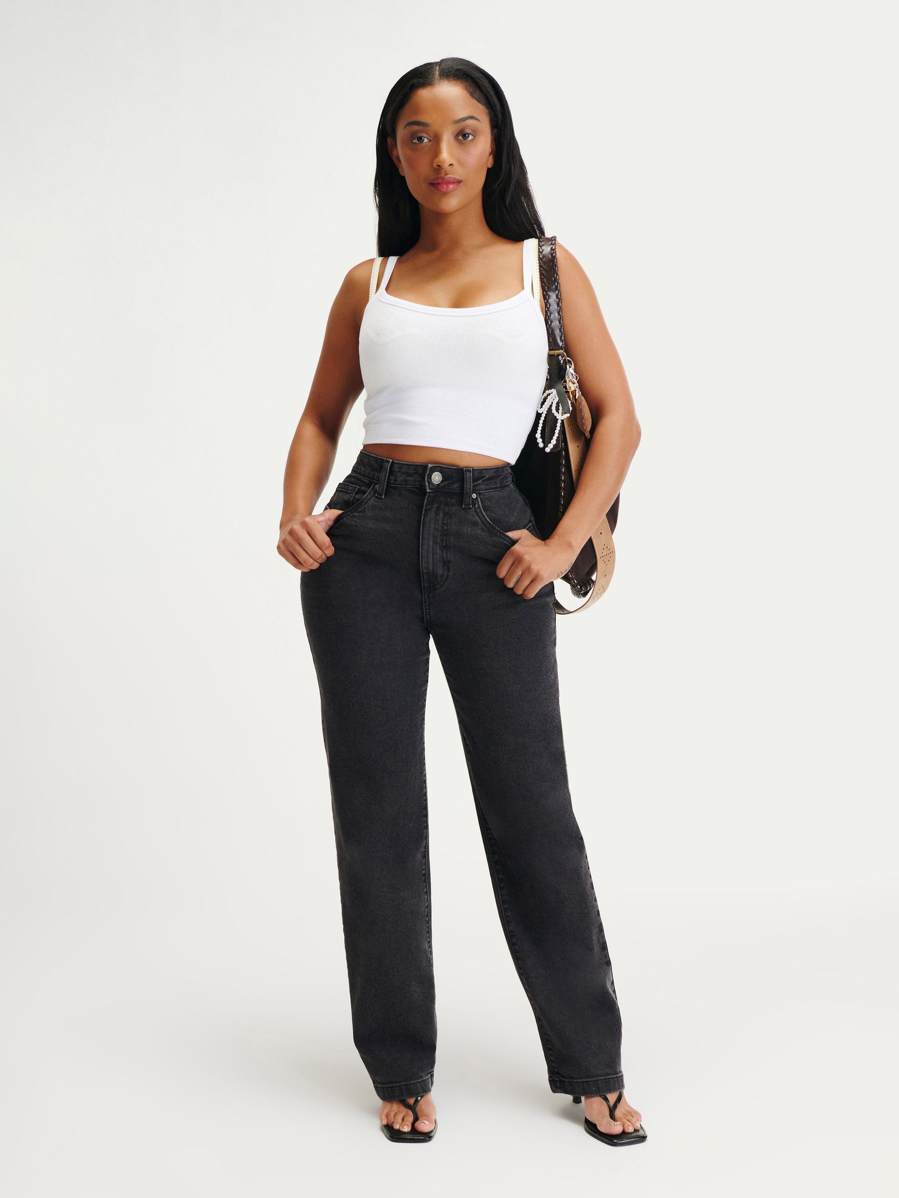 Buy Cotton On Black High Waisted Curvy Stretch Straight Jeans from