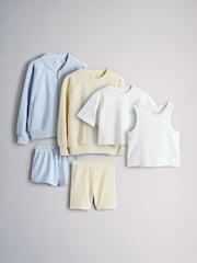 The Set 6 Piece Jersey Zip Through Bomber Crew Oversized T-Shirt Short Rib Vest and Cycling Shorts Set Blue/Yellow/White - Image 1 of 17