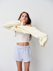 The Set 6 Piece Jersey Zip Through Bomber Crew Oversized T-Shirt Short Rib Vest and Cycling Shorts Set Blue/Yellow/White - Image 5 of 17