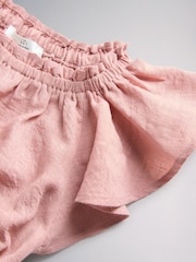 The Set 2 Piece Linen Look Short Frill Sleeve Top and Wide Leg Trousers Set Pink - Image 4 of 5