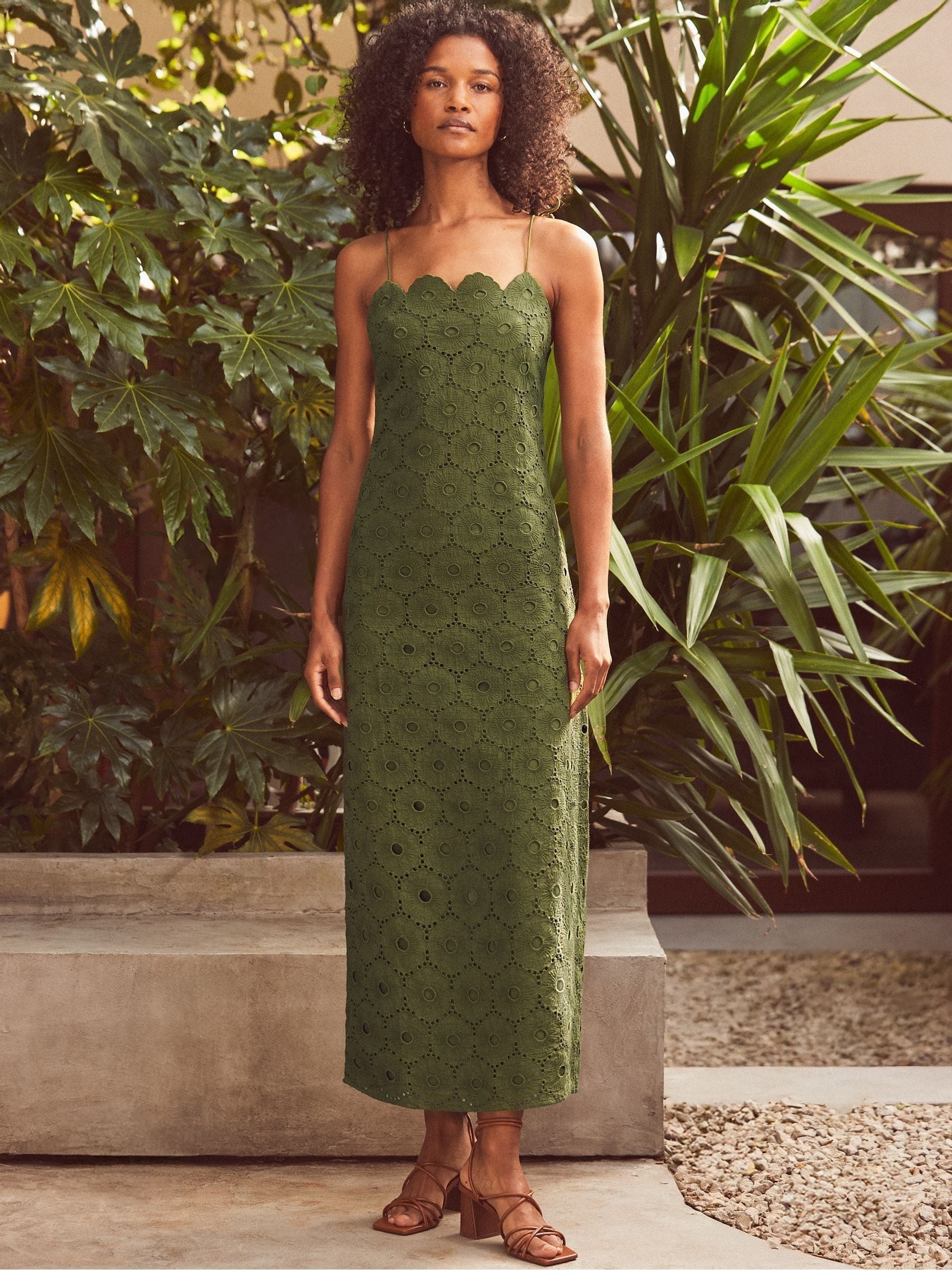 Buy Ro&Zo Green Petite Broderie Tie Shoulder Dress from Next India