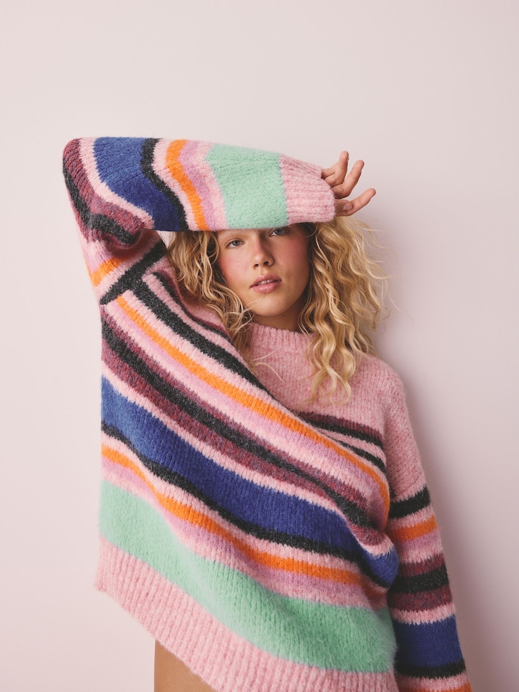Pink Wide Stripe Cosy Jumper - Image 1 of 8 Pink Wide Stripe Cosy Jumper - Image 1 of 8