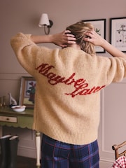 Camel Knit Slogan Jumper - Image 1 of 8
