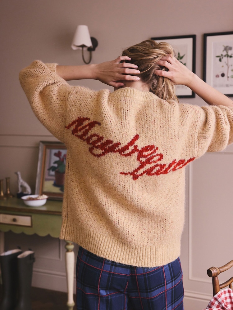 Camel Knit Slogan Jumper - Image 1 of 8