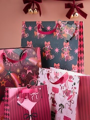 Pink and Green Bow Ho Ho 4 Pack Gift Bag - Image 1 of 2