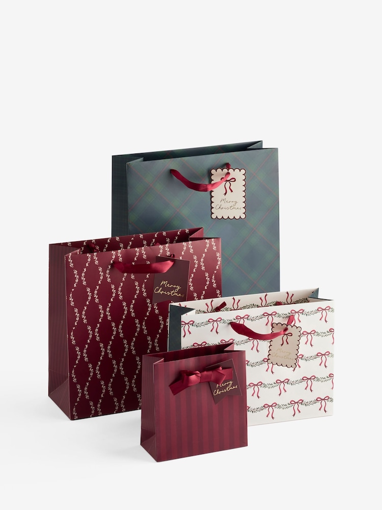 Red and Green Tartan Foliage 4 Pack Gift Bag - Image 1 of 1