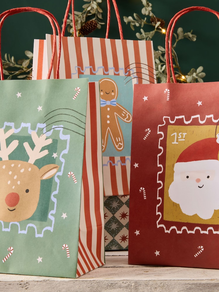 Red and Green Christmas Character 6 Pack Gift Bag - Image 2 of 3 Red and Green Christmas Character 6 Pack Gift Bag - Image 2 of 3