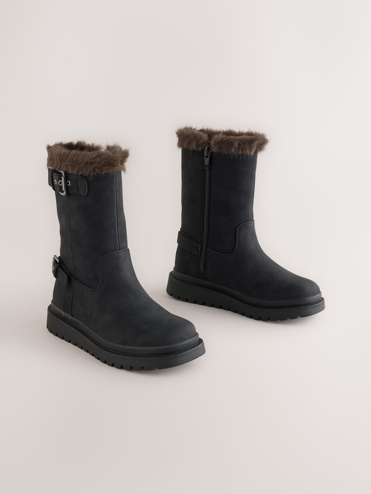 Black Standard Fit (F) Faux Fur Lined Boots - Image 1 of 5 Black Standard Fit (F) Faux Fur Lined Boots - Image 1 of 5