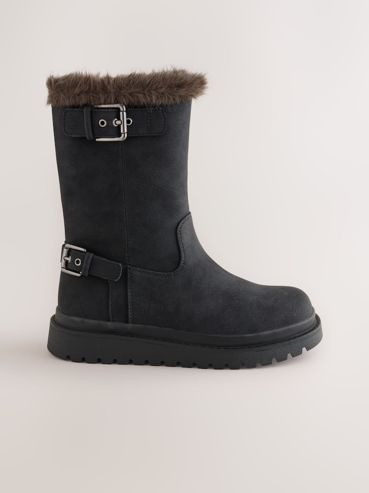 Black Standard Fit (F) Faux Fur Lined Boots - Image 2 of 5 Black Standard Fit (F) Faux Fur Lined Boots - Image 2 of 5