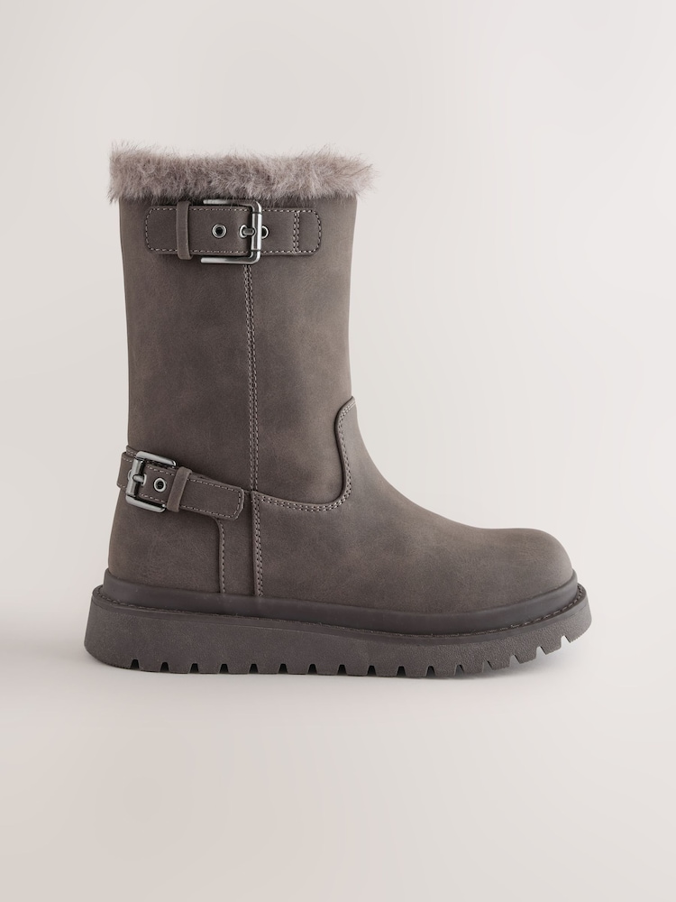 Chocolate Brown Standard Fit (F) Faux Fur Lined Boots - Image 2 of 5 Chocolate Brown Standard Fit (F) Faux Fur Lined Boots - Image 2 of 5