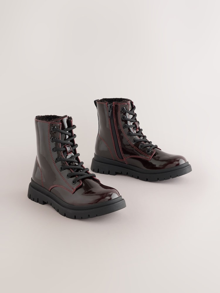 Burgundy Red Standard Fit (F) Warm Lined Lace-Up Boots - Image 1 of 5 Burgundy Red Standard Fit (F) Warm Lined Lace-Up Boots - Image 1 of 5