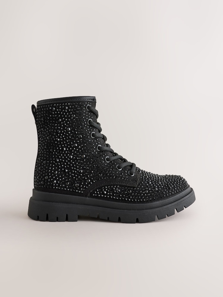 Black Heatseal Wide Fit (G) Warm Lined Lace-Up Boots - Image 2 of 6