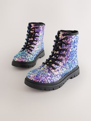 Mehrfarbig/Pailletten - Warm gefütterte Schnürstiefel - Bild 1 von 5