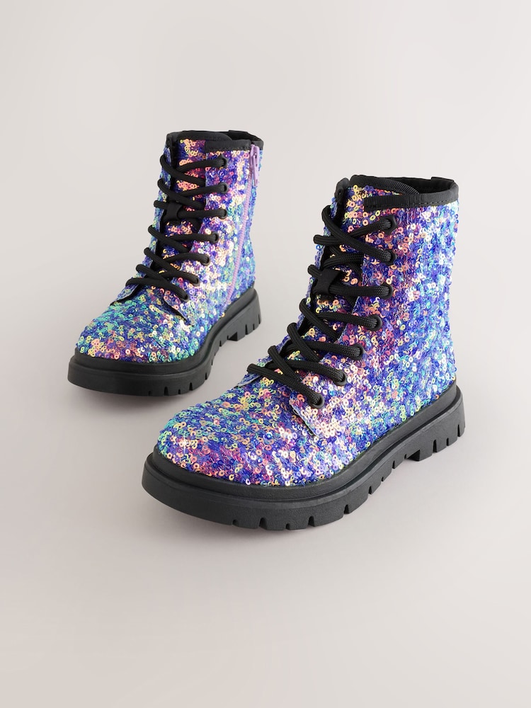 Mehrfarbig/Pailletten - Warm gefütterte Schnürstiefel - Bild 1 von 5