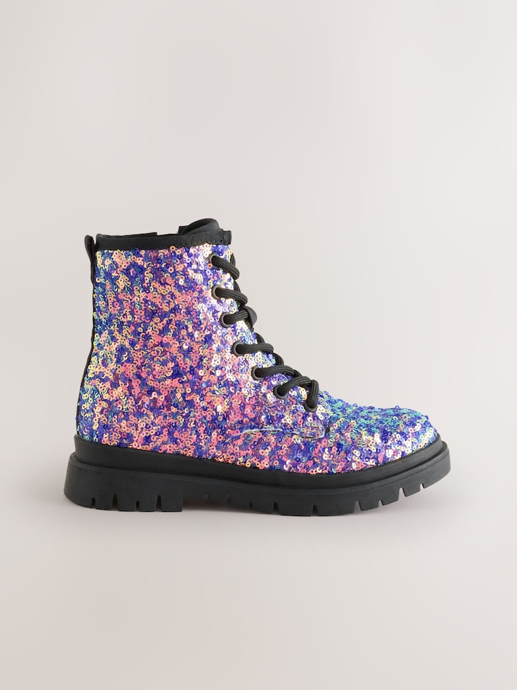 Mehrfarbig/Pailletten - Warm gefütterte Schnürstiefel - Bild 2 von 5