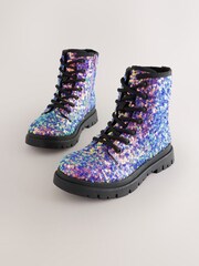 Multi Sequin Wide Fit (G) Warm Lined Lace-Up Boots - Image 1 of 5