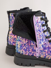 Multi Sequin Wide Fit (G) Warm Lined Lace-Up Boots - Image 3 of 5